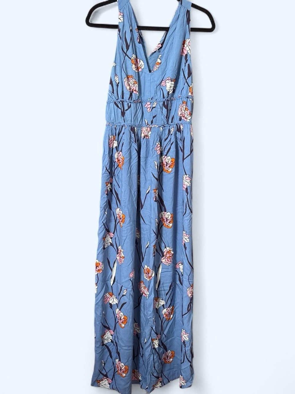 Blue Floral V-Neck Maxi Dress